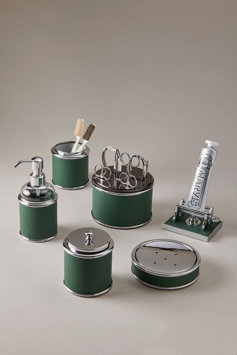 Barattolo porta cotone da toilette in Vitello nautico - Nautical leather Toilet ear picks jar