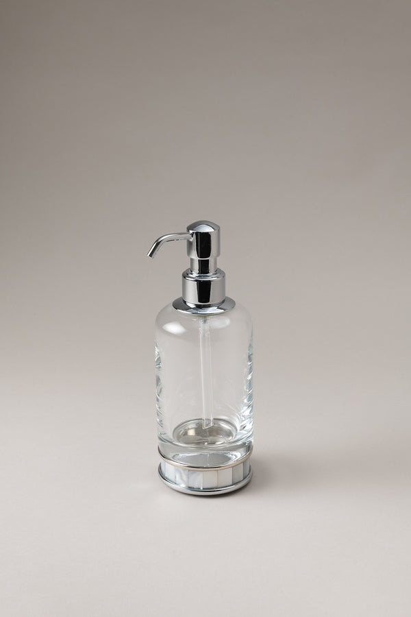 Dosatore sapone liquido vetro in Madreperla - Mother of pearl Glass soap dispenser with natural material base