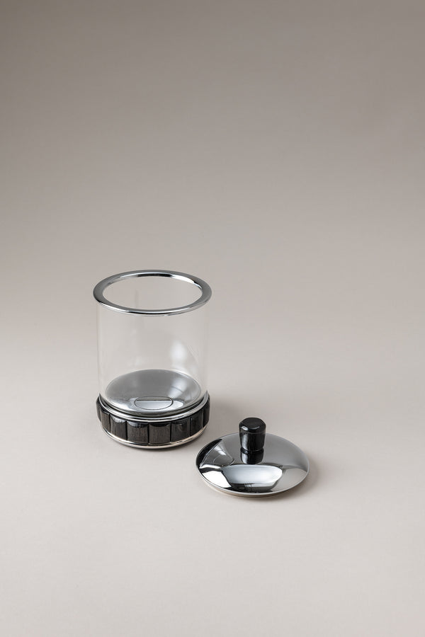 Porta cotton fioc cilindro vetro in Orice - Oryx Glass toilet ear picks jar with natural material base
