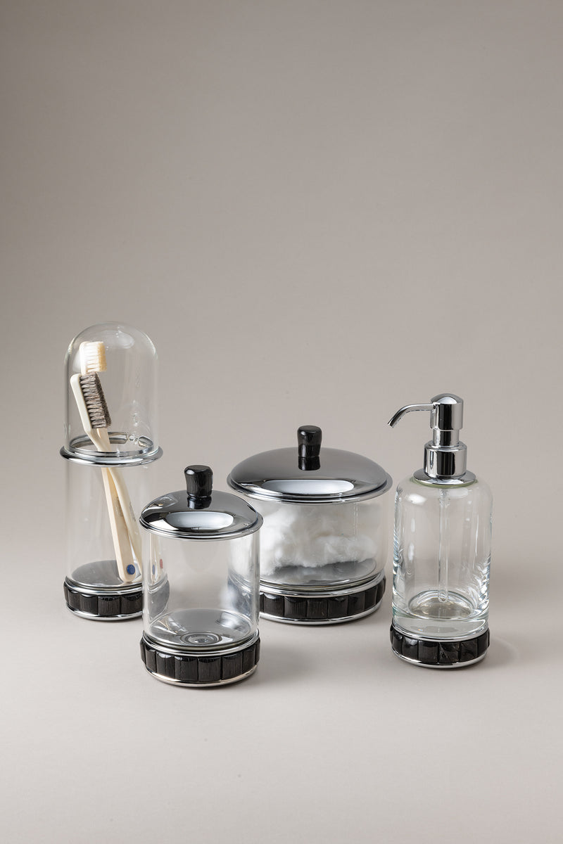 Porta cotton fioc cilindro vetro in Orice - Oryx Glass toilet ear picks jar with natural material base