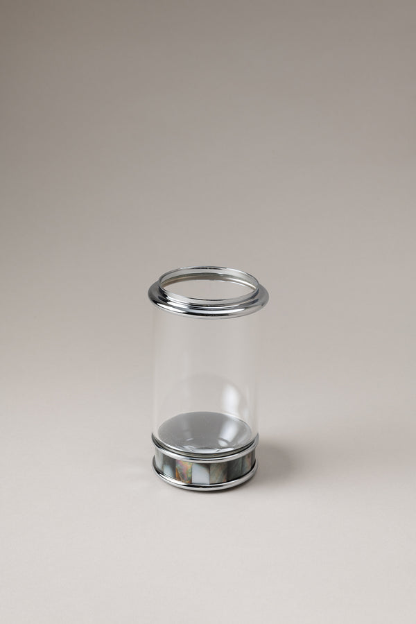 Porta spazzolini contenitore vetro con campana in Madreperla - Mother of pearl Glass toothbrush pot with glass dome
