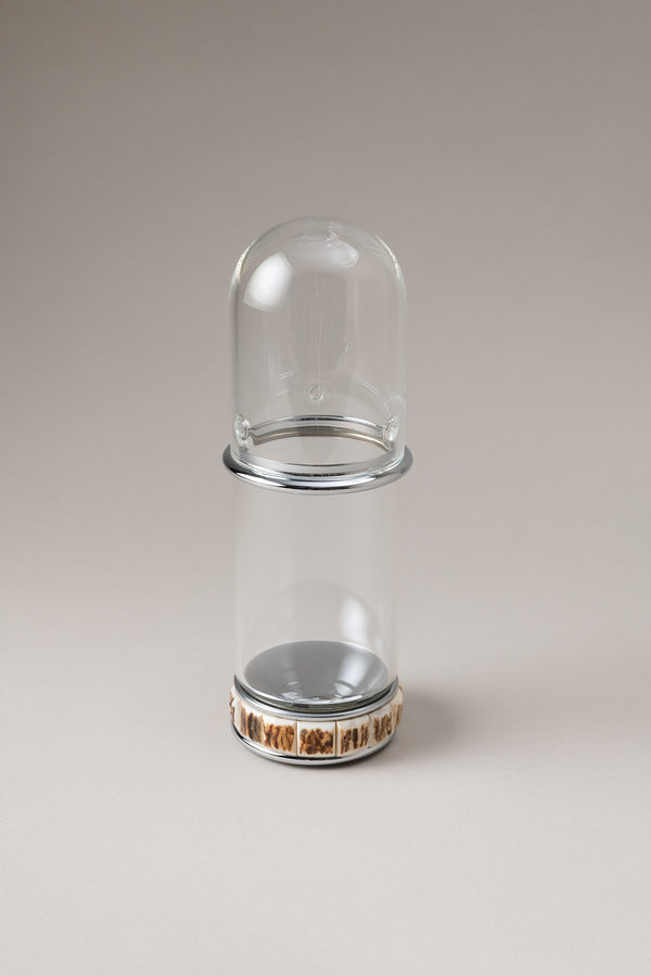 Porta spazzolini contenitore vetro con campana in Cervo (palco) - Stag antler Glass toothbrush pot with glass dome