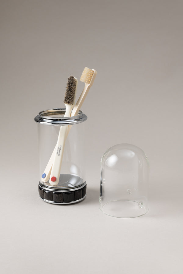 Porta spazzolini contenitore vetro con campana in Orice - Oryx Glass toothbrush pot with glass dome