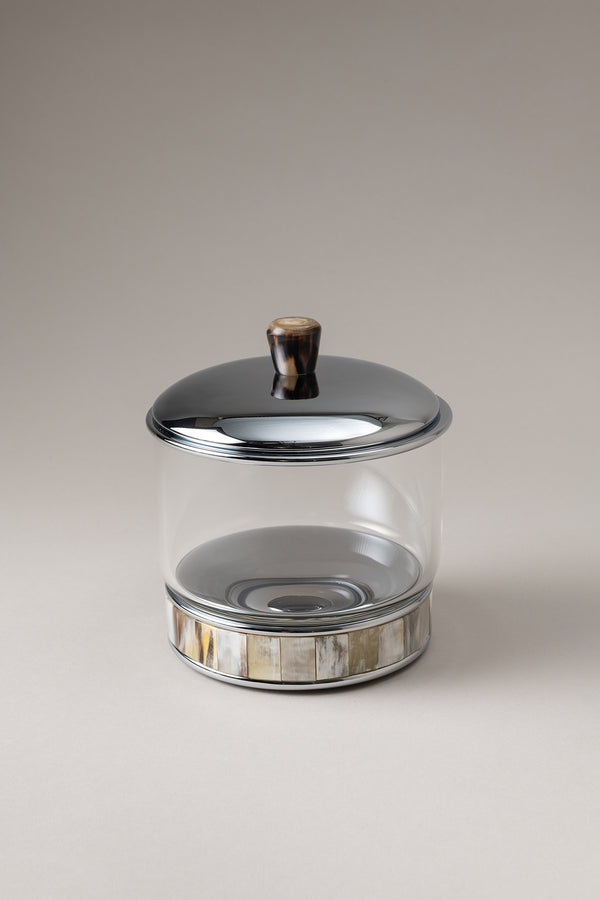 Porta cotone cilindro vetro in Zebu - Zebu Glass cotton jar with natural material base