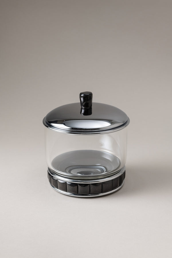 Porta cotone cilindro vetro in Orice - Oryx Glass cotton jar with natural material base
