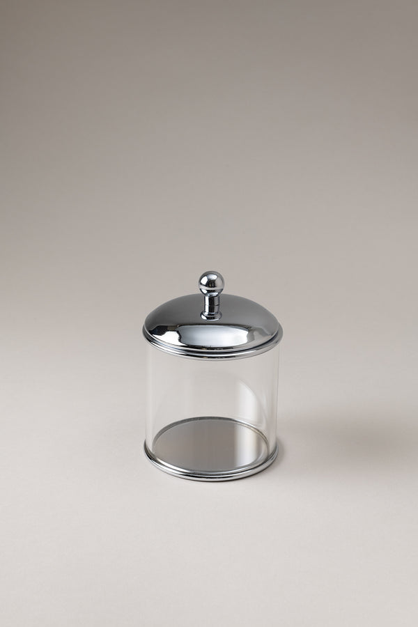 Porta cotton fioc cilindro vetro in Ottone cromato - Chrome plated brass Glass toilet ear picks jar