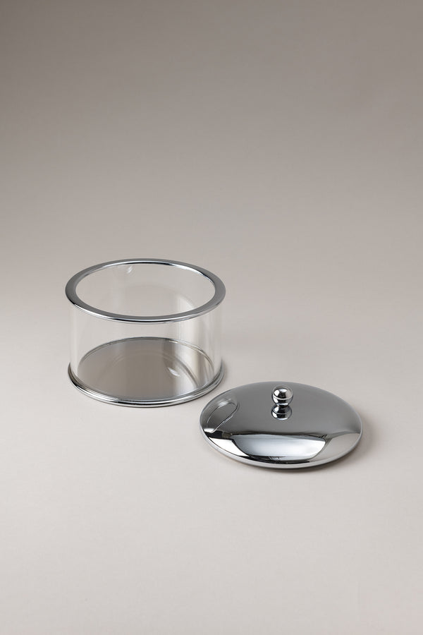Porta cotone cilindro vetro in Ottone cromato - Chrome plated brass Glass cotton jar