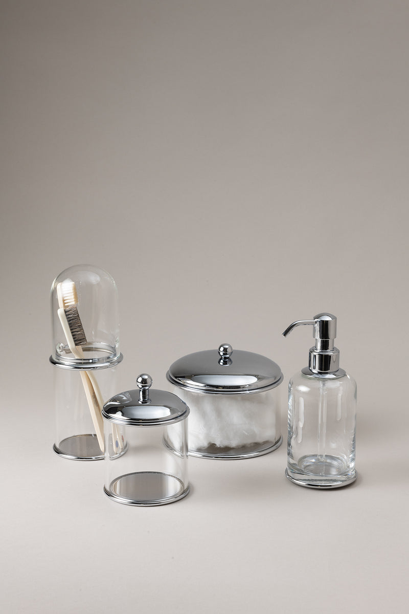 Porta cotone cilindro vetro in Ottone cromato - Chrome plated brass Glass cotton jar