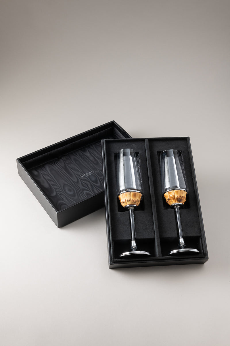 Coppia flute champagne in Bambù - Set of 2 Bamboo root Flute champagne