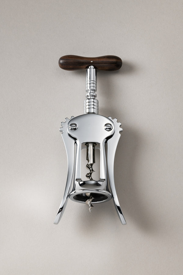 Cavatappi tradizionale cromato in Legno - Wood Brass double lever corkscrew