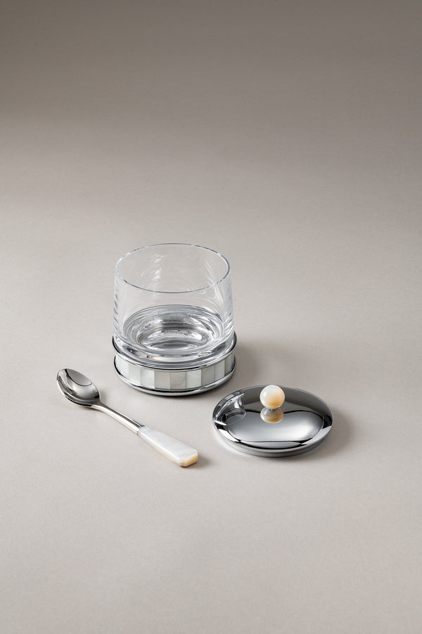 Formaggiera con cucchiaio in Madreperla - Mother of pearl Jelly or cheese jar with spoon