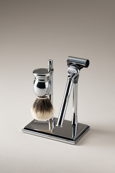 Set rasoio pennello barba viaggio rotante in Ottone cromato - Chrome p – Lorenzi Milano Set rasoio pennello barba viaggio rotante in Ottone cromato - Chrome p – Lorenzi Milano
