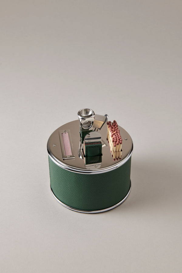 Completo da sigari in Vitello nautico - Nautical leather Cylindrical cigar set with V cutter