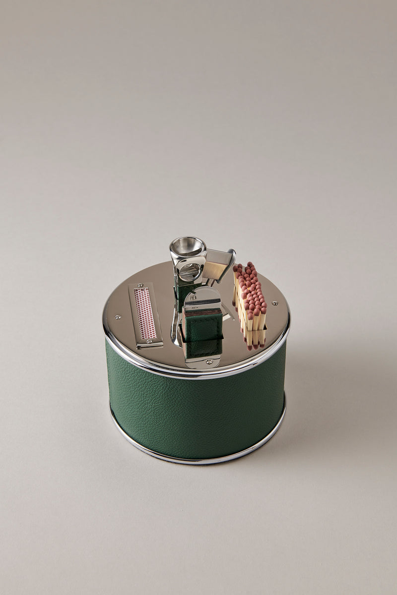 Completo da sigari in Vitello nautico - Nautical leather Cylindrical cigar set with V cutter