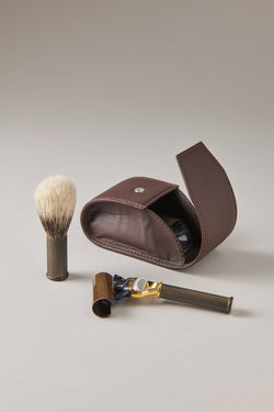Set rasoio pennello barba viaggio in Ottone anticato - Antique brass Travelling shaving set