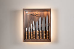 Coltelliera piccola con vetro in Bambù - Bamboo root Small cabinet wall-mounted knives set