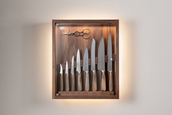 Coltelliera piccola con vetro in Zebu - Zebu Small cabinet wall-mounted knives set