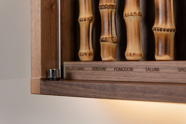 Coltelliera piccola con vetro in Bambù - Bamboo root Small cabinet wall-mounted knives set