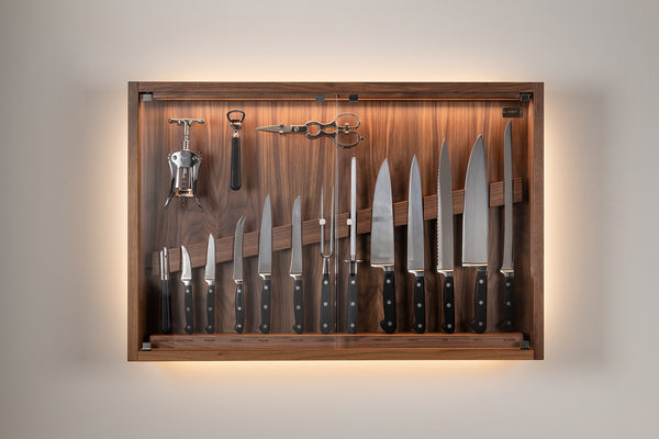 Coltelliera media con vetro in POM - Polyoxymethylene Medium cabinet wall-mounted knives set