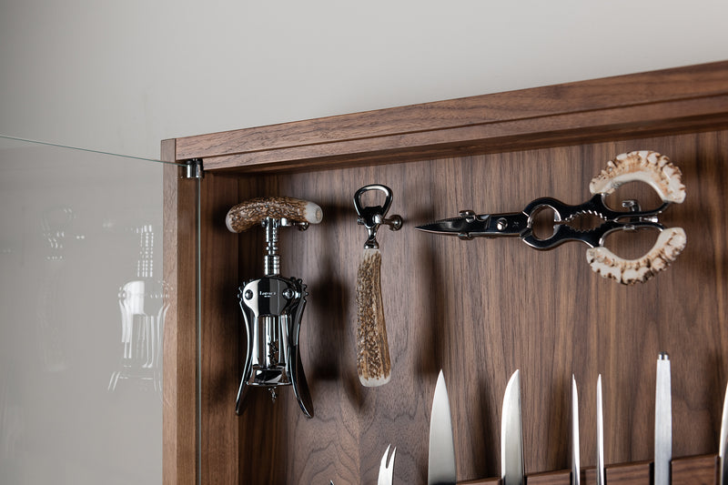 Coltelliera media con vetro in Cervo (palco) - Stag antler Medium cabinet wall-mounted knives set