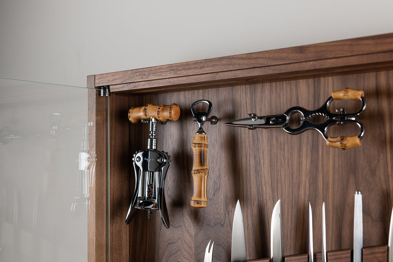 Coltelliera media con vetro in Bambù - Bamboo root Medium cabinet wall-mounted knives set