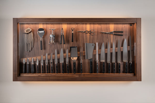 Coltelliera grande con vetro in POM - Polyoxymethylene Large cabinet wall-mounted knives set
