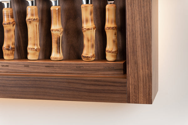 Coltelliera grande con vetro in Bambù - Bamboo root Large cabinet wall-mounted knives set