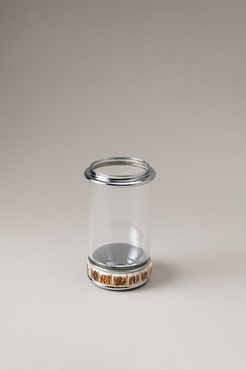 Porta spazzolini contenitore vetro con campana in Cervo (palco) - Stag antler Glass toothbrush pot with glass dome