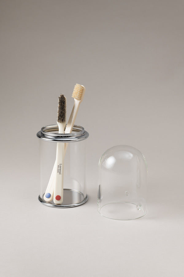 Porta spazzolini contenitore vetro con campana in Vetro - Glass Glass toothbrush pot with glass dome