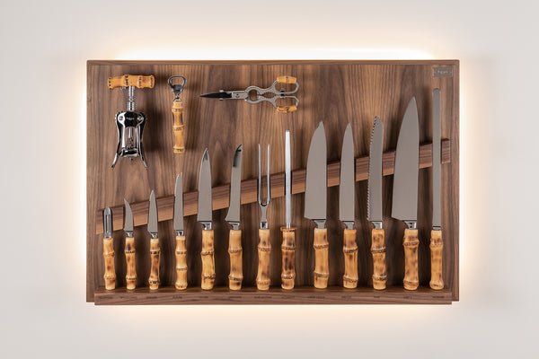Coltelliera media in Bambù - Bamboo root Medium wall-mounted knives set