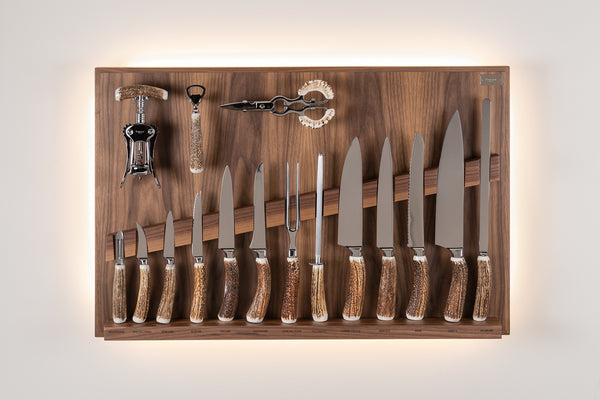 Coltelliera media in Cervo (palco) - Stag antler Medium wall-mounted knives set