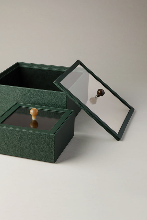 Scatola quadrata con coperchio in vetro - zebù - Rectangular box with glass lid in zebu