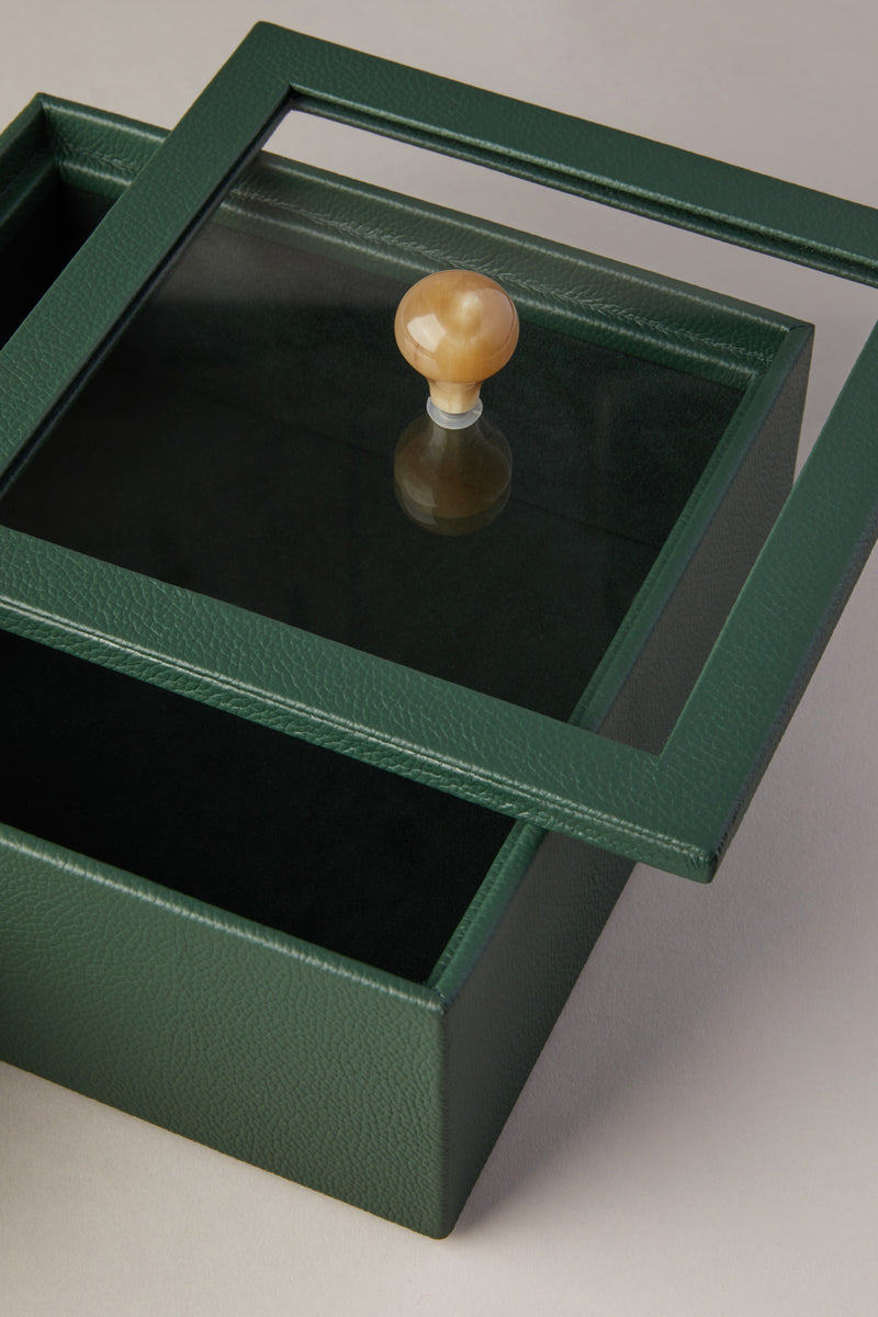 Scatola quadrata con coperchio in vetro - zebù - Rectangular box with glass lid in zebu