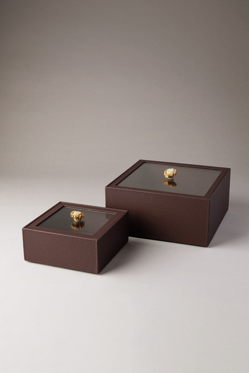 Scatola quadrata con coperchio in vetro - capriolo - Rectangular box with glass lid in roe deer