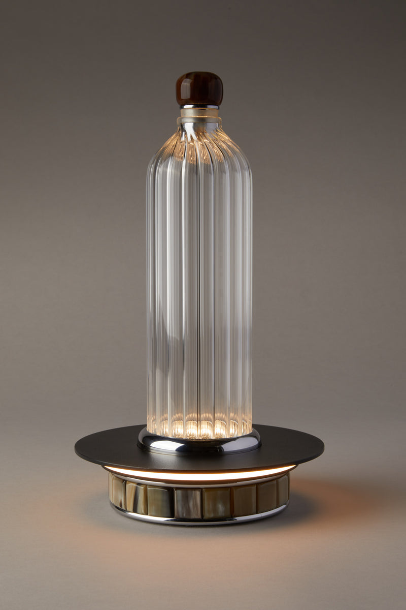 Table lamp with bottle in zebu