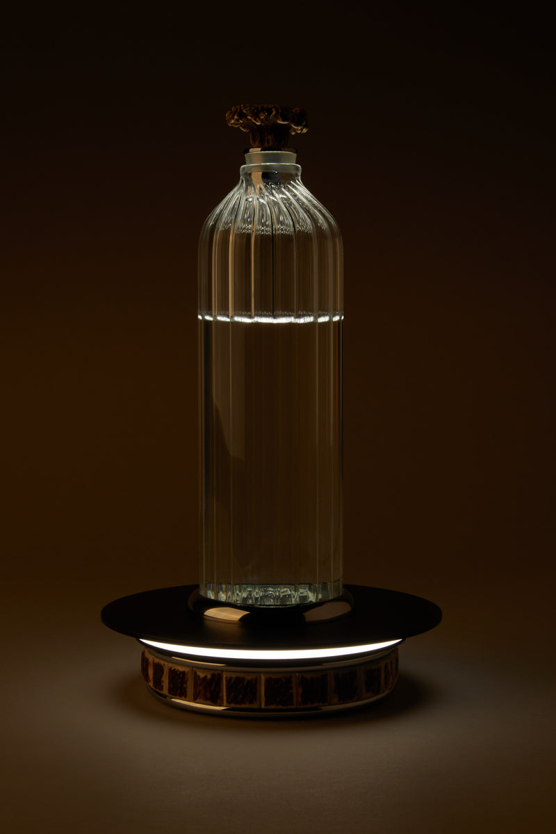 Table lamp with bottle in stag antler