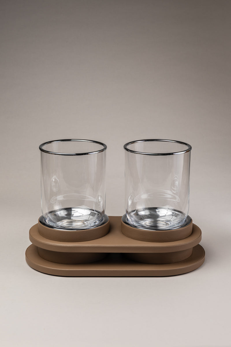 Nautical leather Double champagne ice bucket with tray