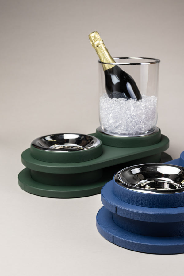 Nautical leather Double champagne ice bucket with tray