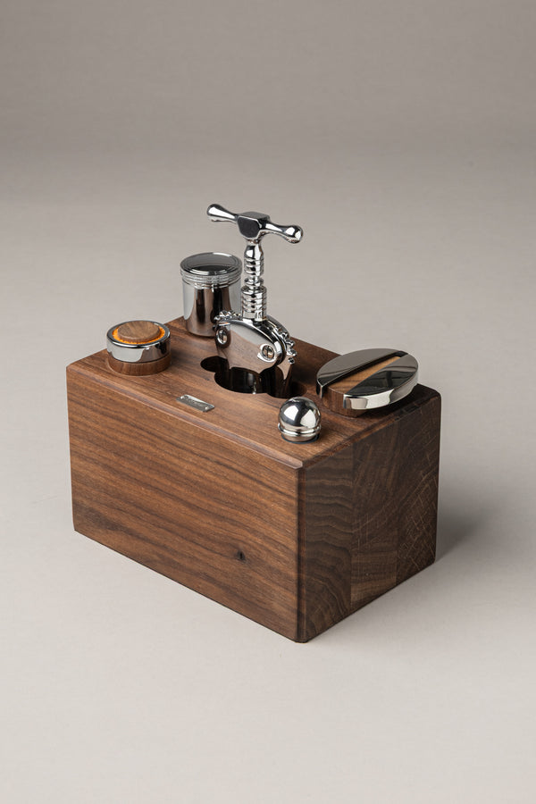 Chrome plated Wooden block wine set