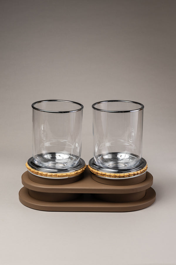 Bamboo Double champagne ice bucket with tray