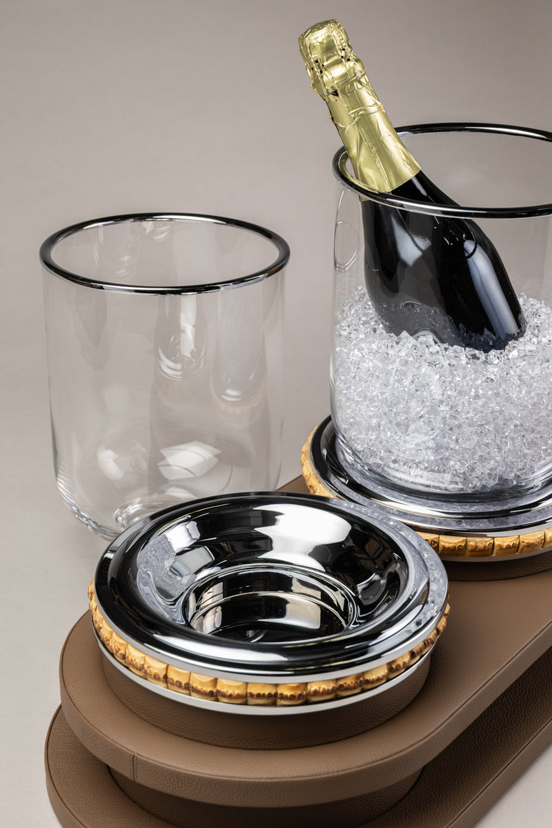Bamboo Double champagne ice bucket with tray