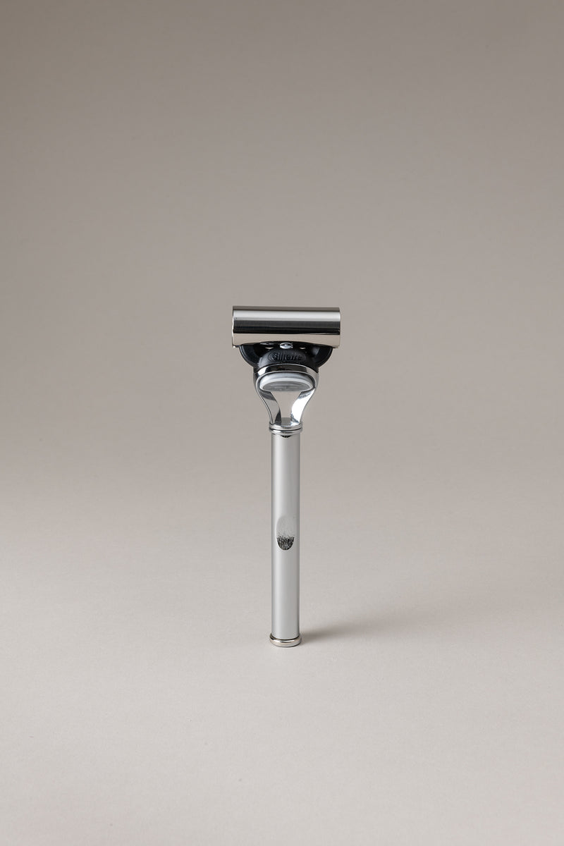 Set rasoio pennello rettangolare in Ottone cromato - Chrome plated brass Rectangular shaving set