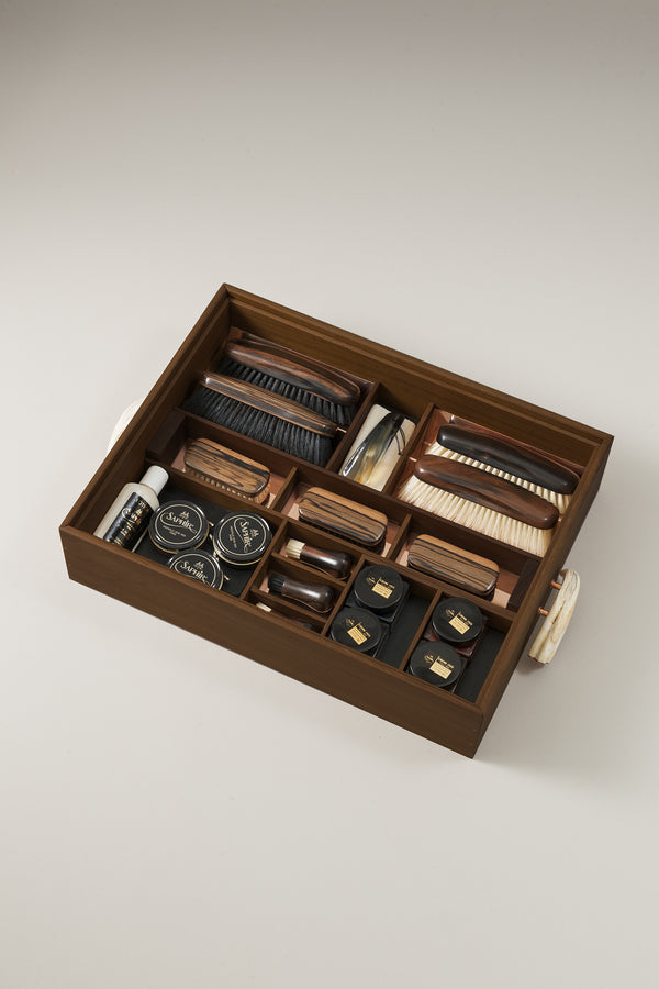 Warthog Shoe shine box with Makassar ebony brushes