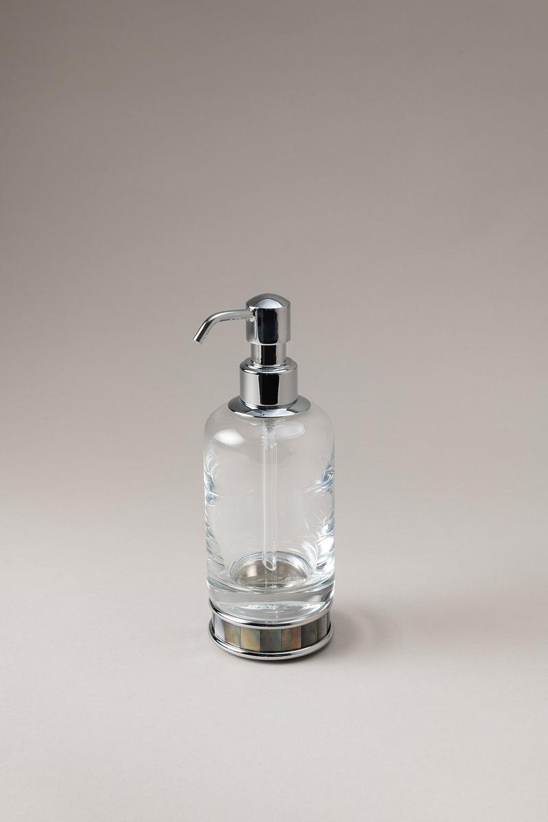 Glass soap dispenser with natural material base – Lorenzi Milano