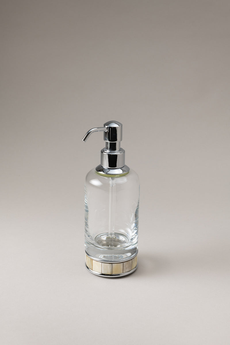 Zebu Glass soap dispenser with natural material base