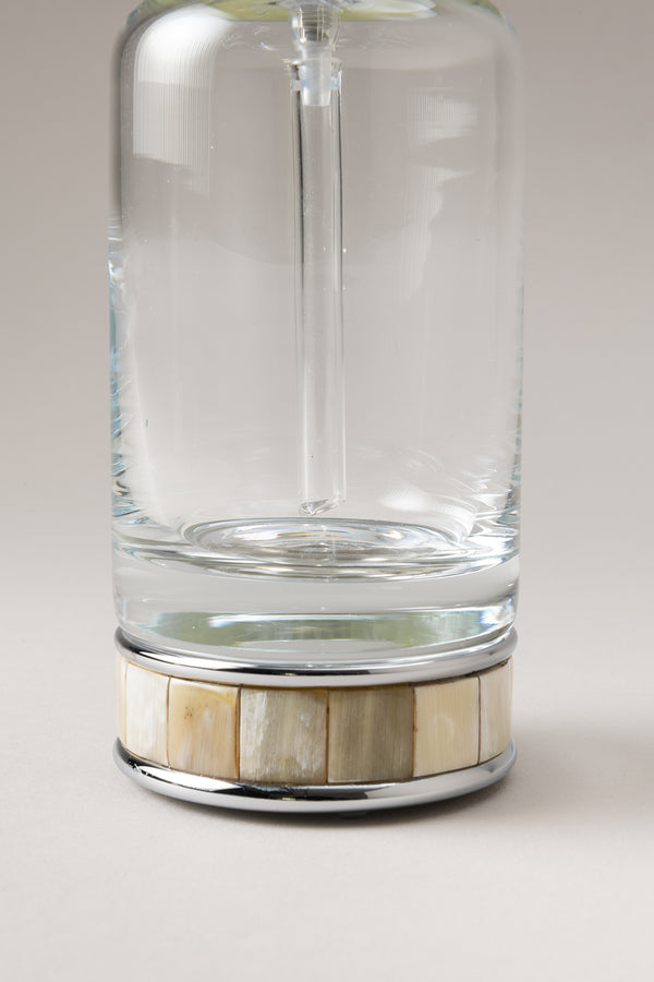 Zebu Glass soap dispenser with natural material base