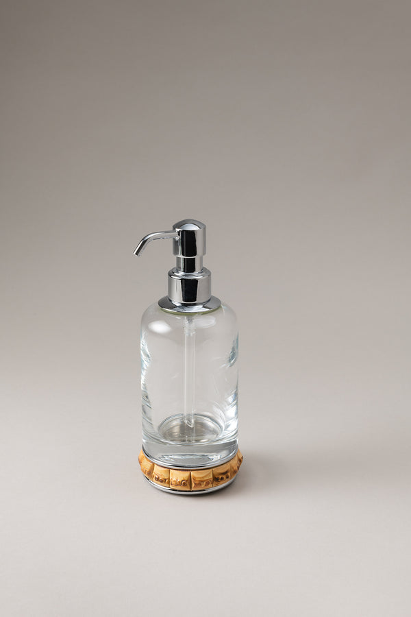 Bamboo root Glass soap dispenser with natural material base