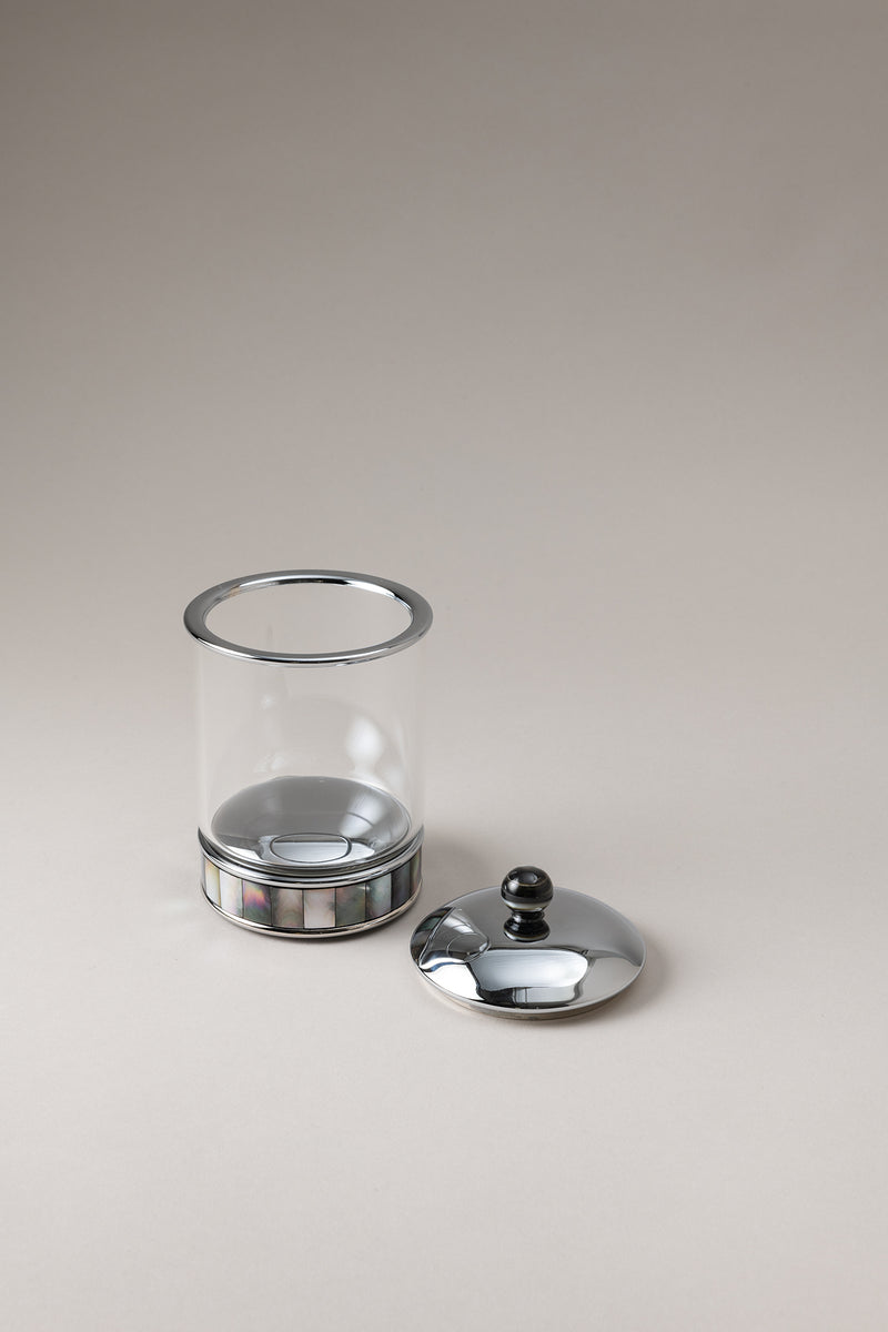 Porta stick cilindro vetro - Glass toilet ear picks jar with natural material base
