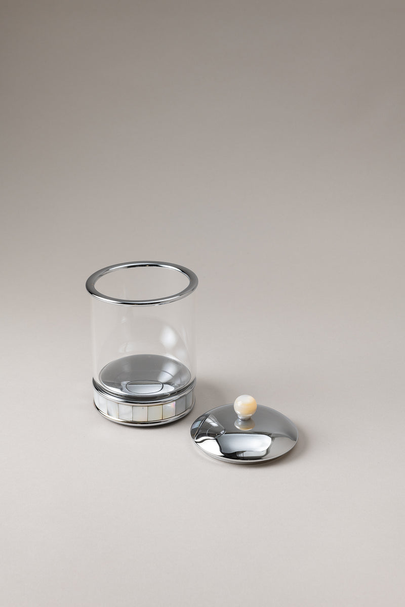 Porta stick cilindro vetro - Glass toilet ear picks jar with natural material base