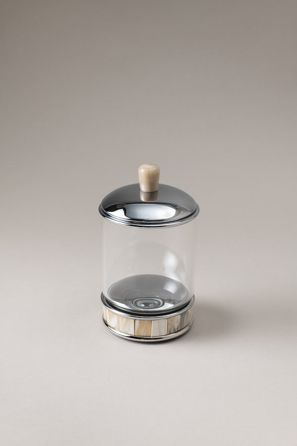 Zebu Glass toilet ear picks jar with natural material base